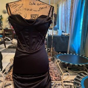 Sleek Black Satin Corset Dress